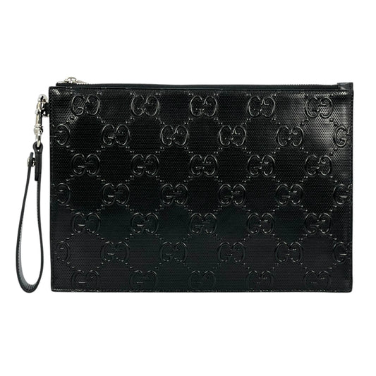 GUCCI GG Imprime Leather Clutch Bag/Wallet - Black 