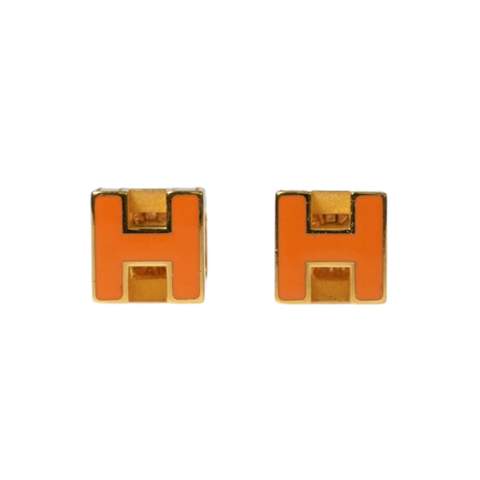 Hermès Cage d'Ash H Cube Earrings in Orange - GP 