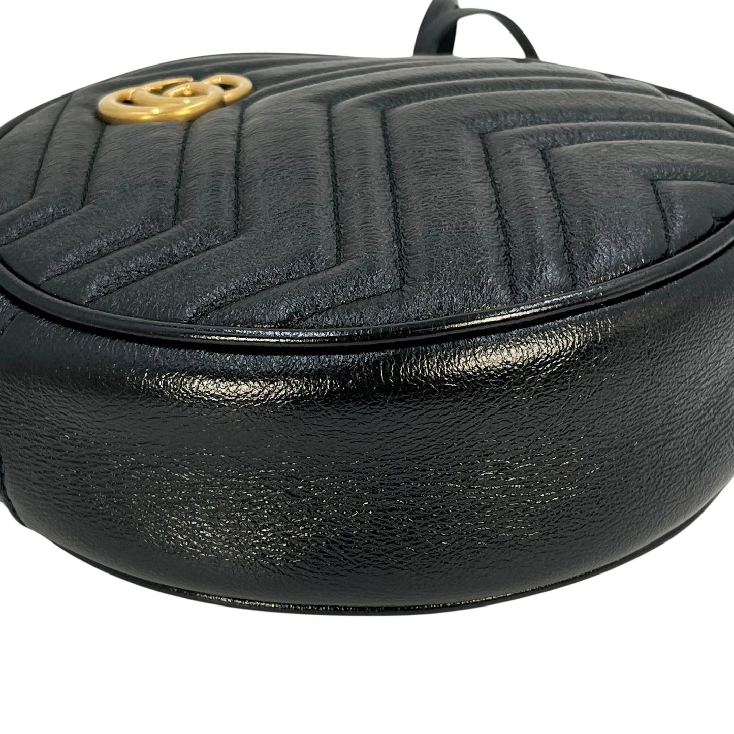 GUCCI GG Marmont Round Mini Chain Shoulder Bag - Black 