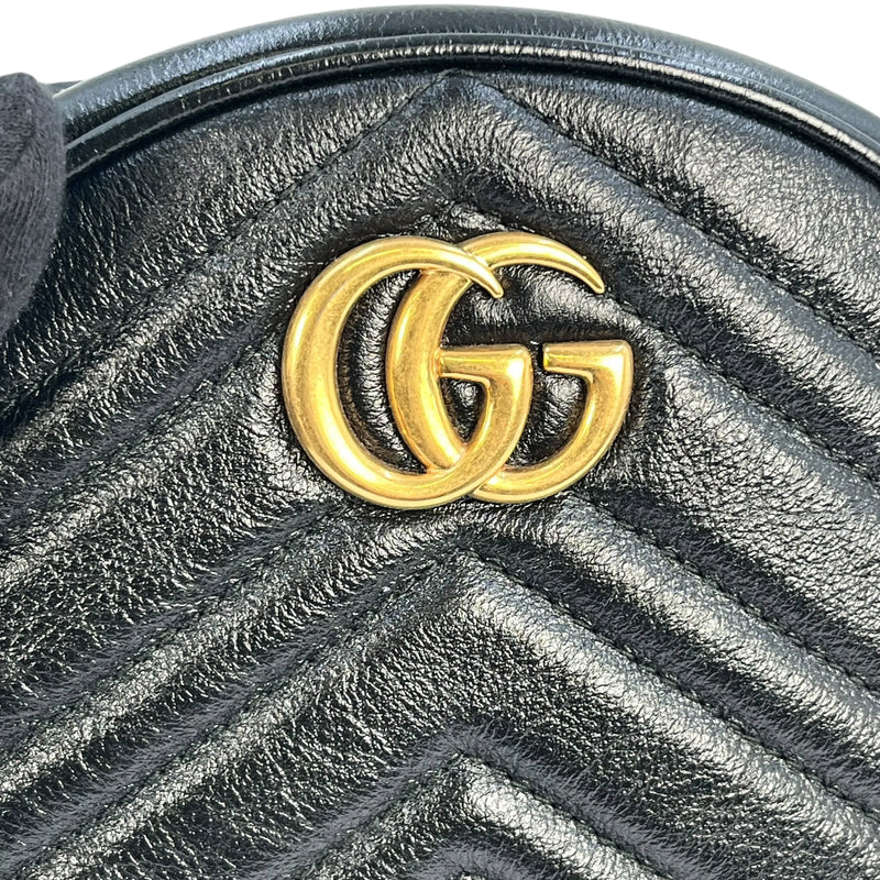 GUCCI GG Marmont Round Mini Chain Shoulder Bag - Black 