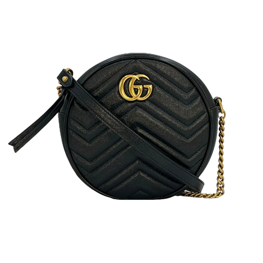 GUCCI GG Marmont Round Mini Chain Shoulder Bag - Black 