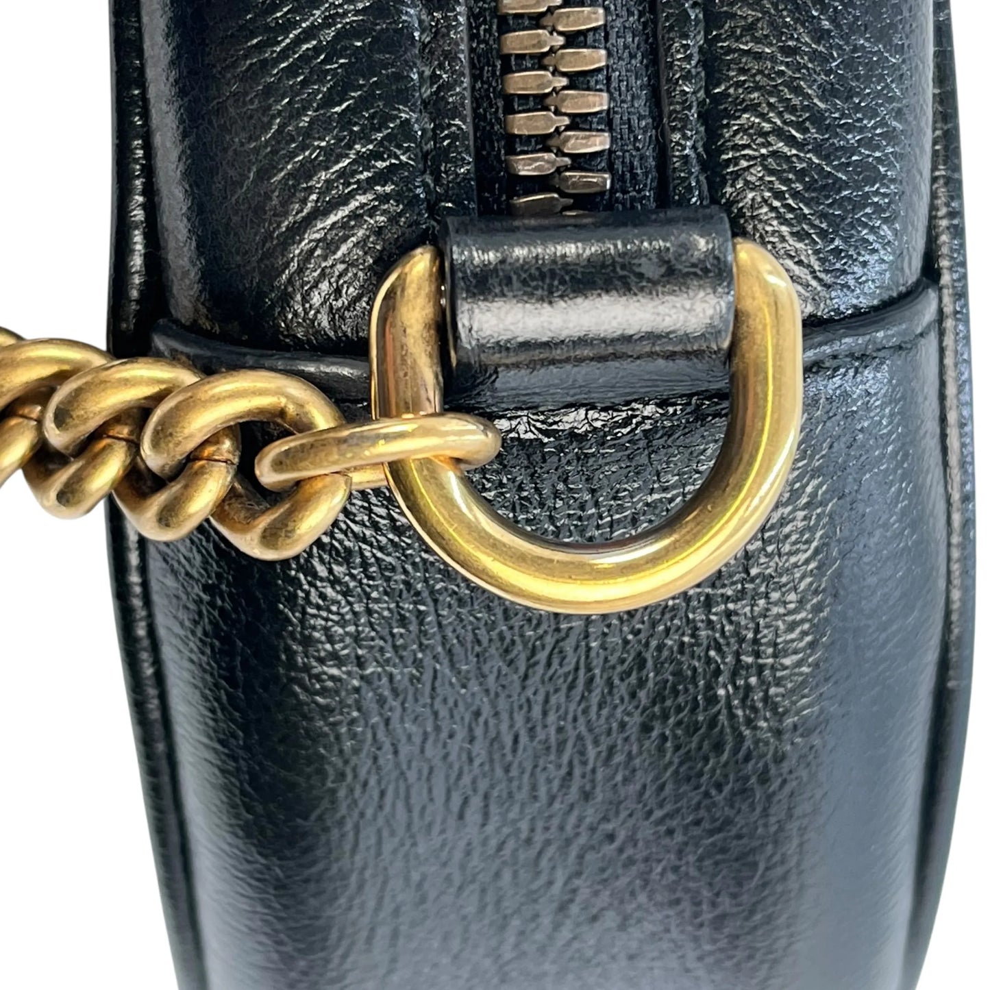 GUCCI GG Marmont Round Mini Chain Shoulder Bag - Black 