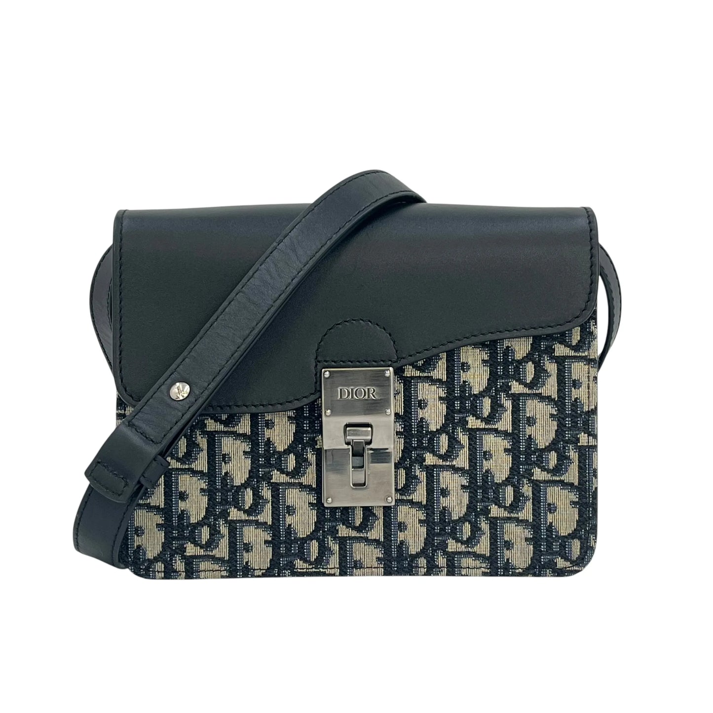 Dior オブリーク キャンバス レザー ボディバッグ ショルダーバッグ - ブラック