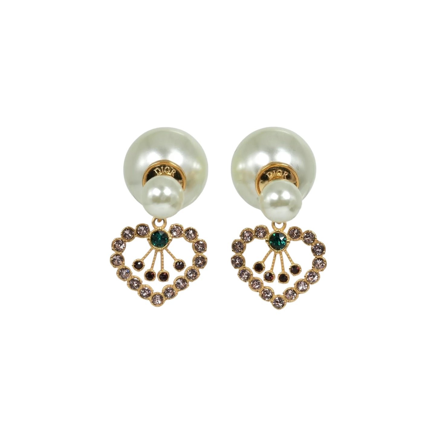 Dior Tribal Resin Pearl Heart Earrings - Metal 