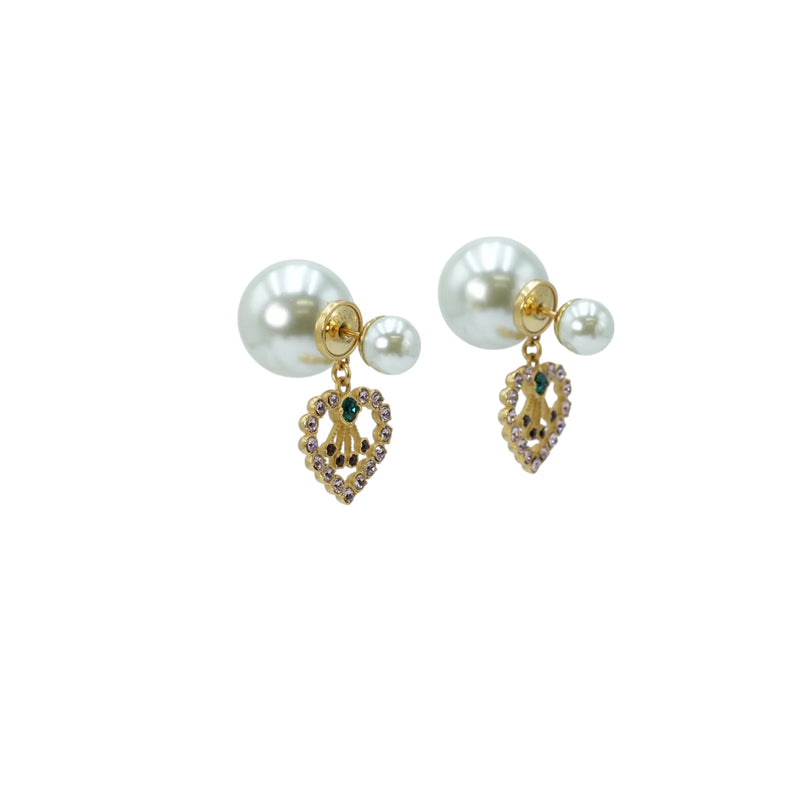 Dior Tribal Resin Pearl Heart Earrings - Metal 
