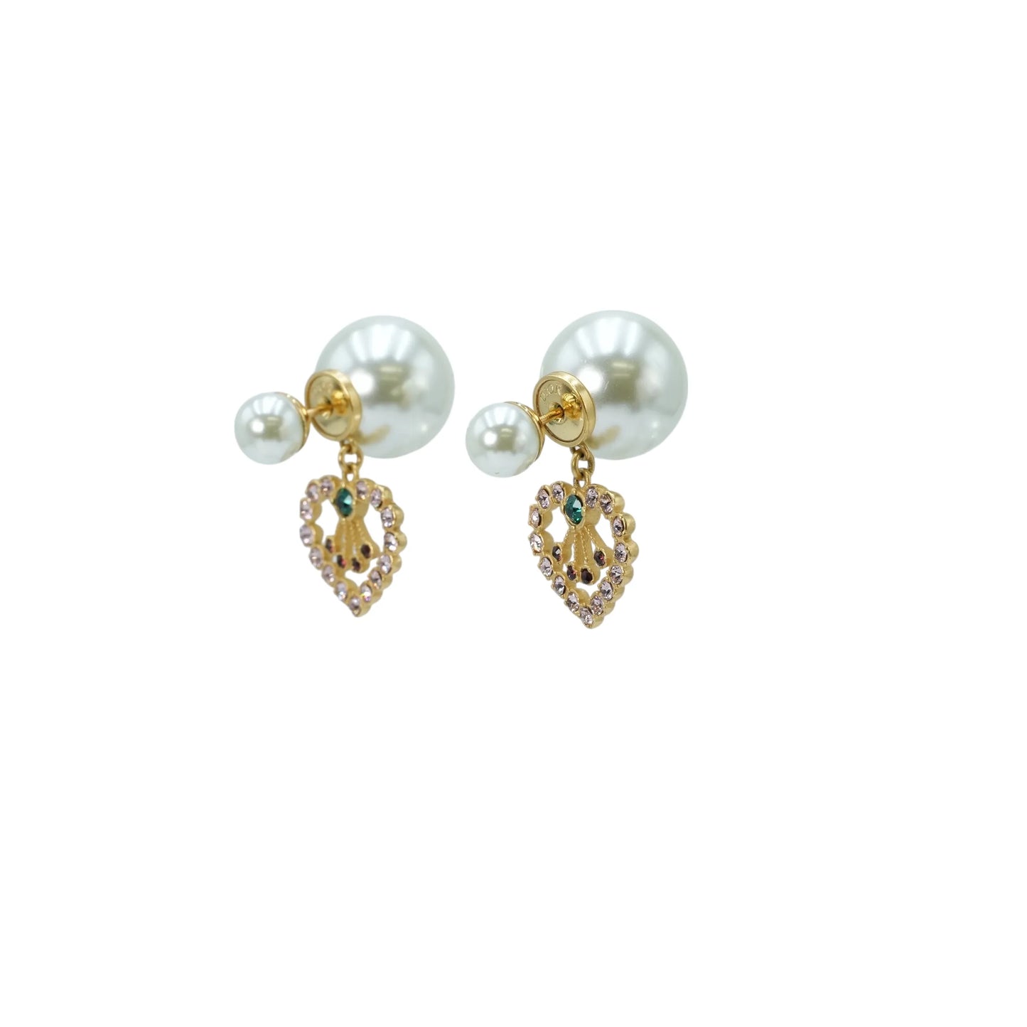 Dior Tribal Resin Pearl Heart Earrings - Metal 