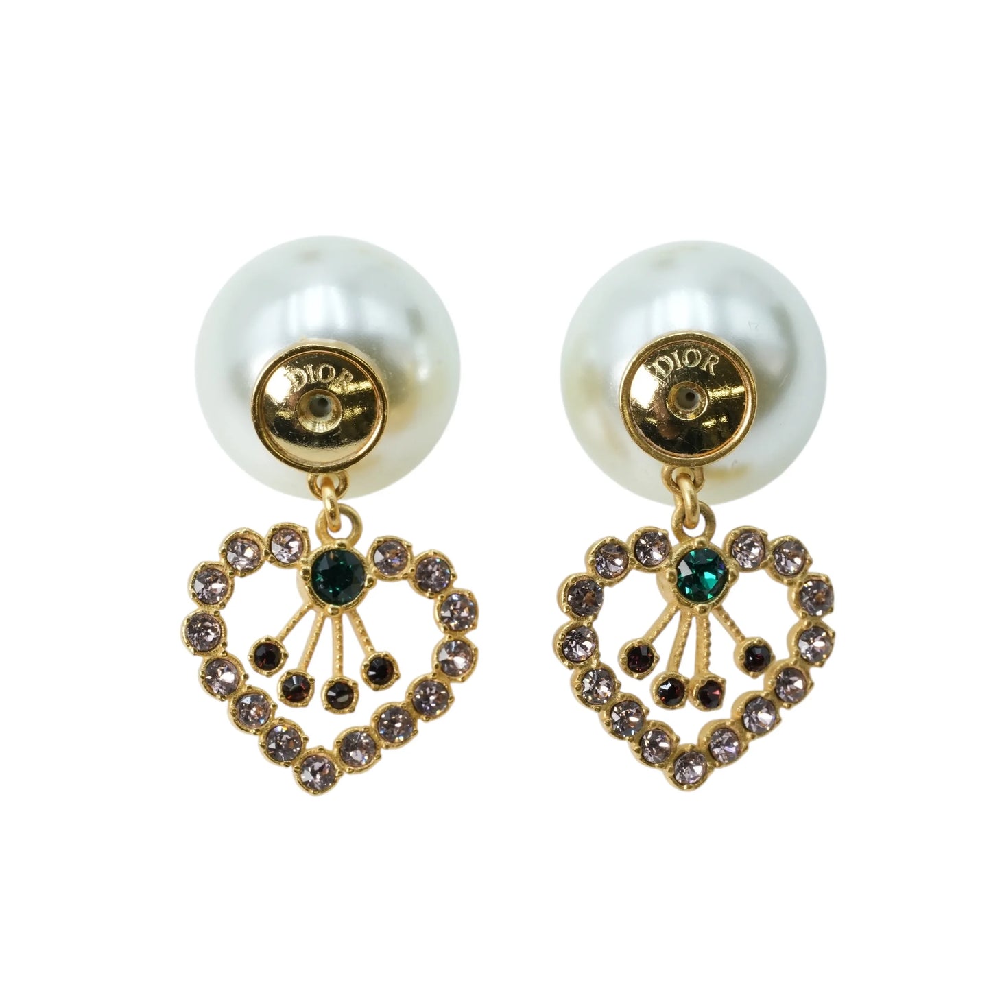 Dior Tribal Resin Pearl Heart Earrings - Metal 