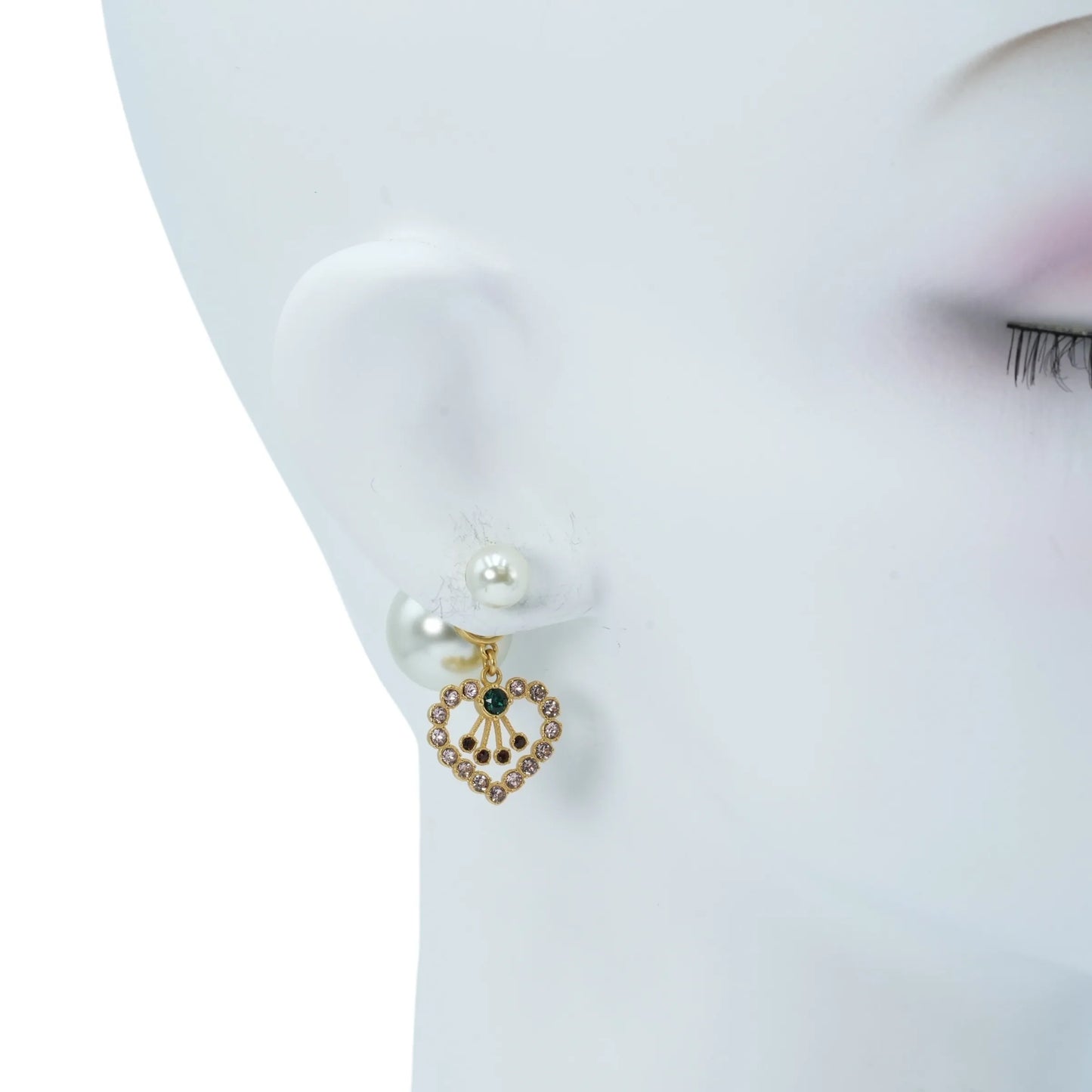 Dior Tribal Resin Pearl Heart Earrings - Metal 