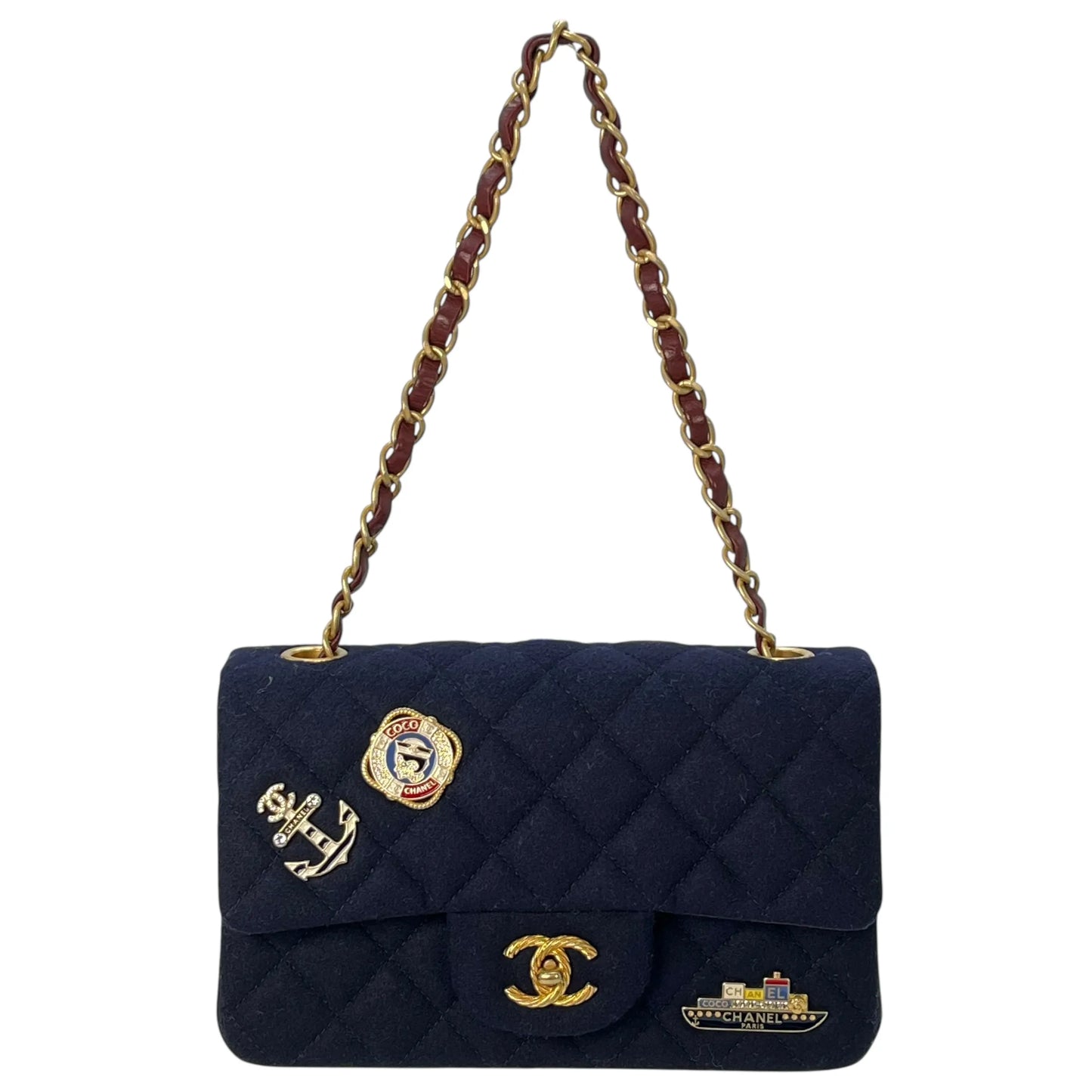 CHANEL Matelassé Wool Paris-Hamburg 2018-2019 Collection Mini Shoulder Bag - Navy 