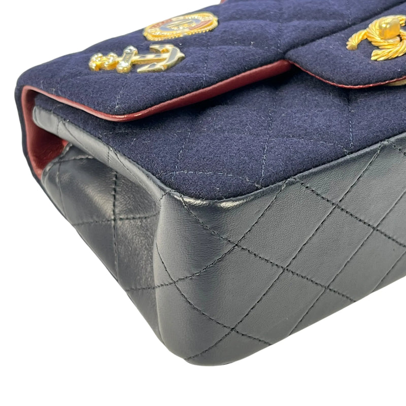 CHANEL Matelassé Wool Paris-Hamburg 2018-2019 Collection Mini Shoulder Bag - Navy 