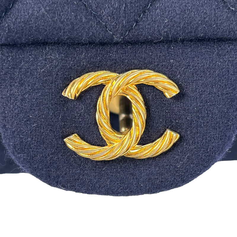 CHANEL Matelassé Wool Paris-Hamburg 2018-2019 Collection Mini Shoulder Bag - Navy 