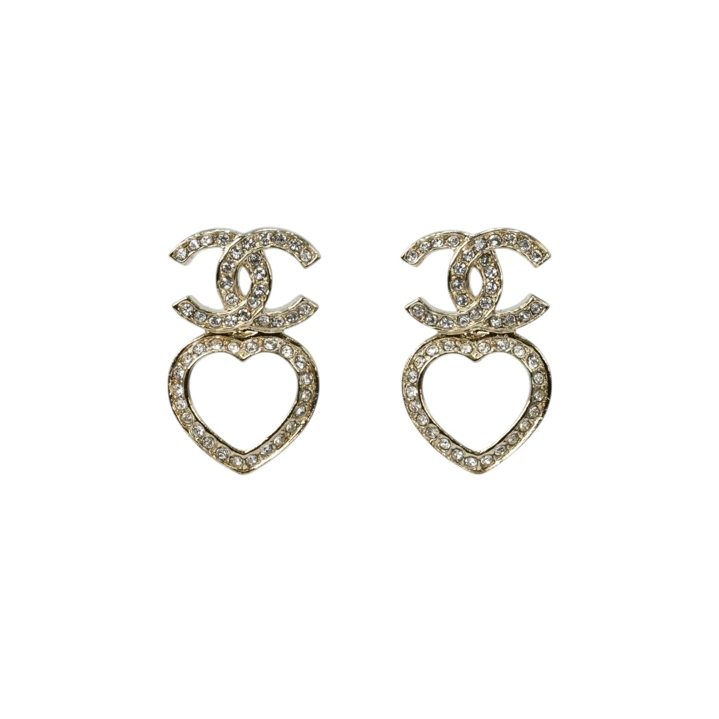 CHANEL Rhinestone CC Logo Heart Earrings F23B - Metal 