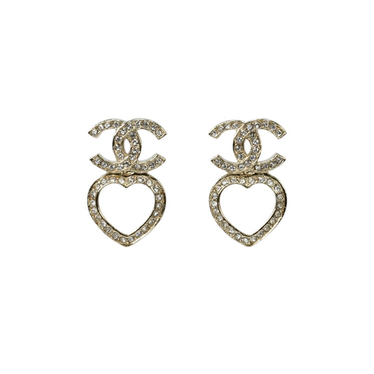 CHANEL Rhinestone CC Logo Heart Earrings F23B - Metal 