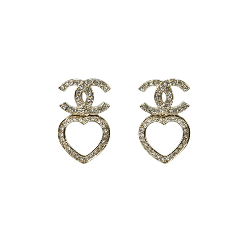 CHANEL Rhinestone CC Logo Heart Earrings F23B - Metal 