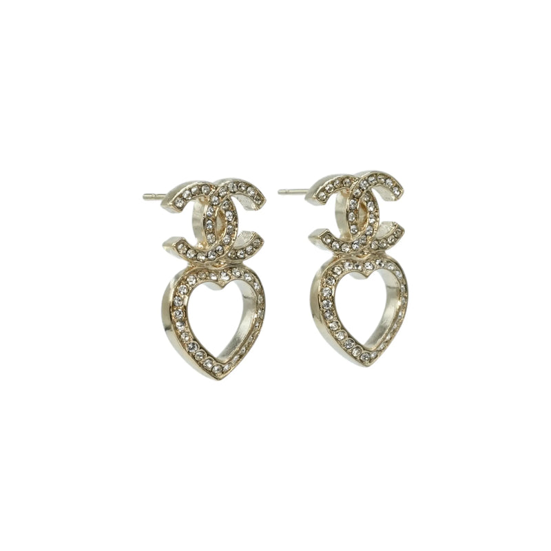 CHANEL Rhinestone CC Logo Heart Earrings F23B - Metal 