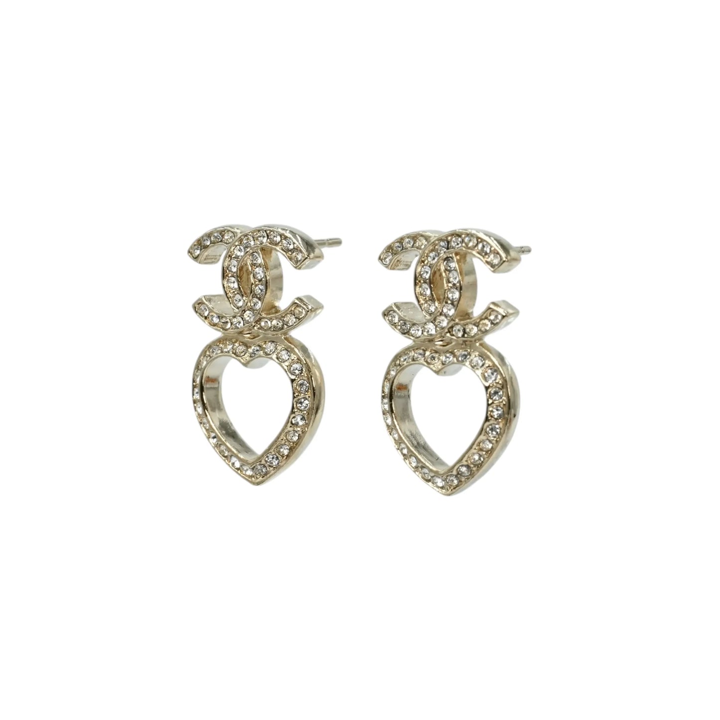 CHANEL Rhinestone CC Logo Heart Earrings F23B - Metal 