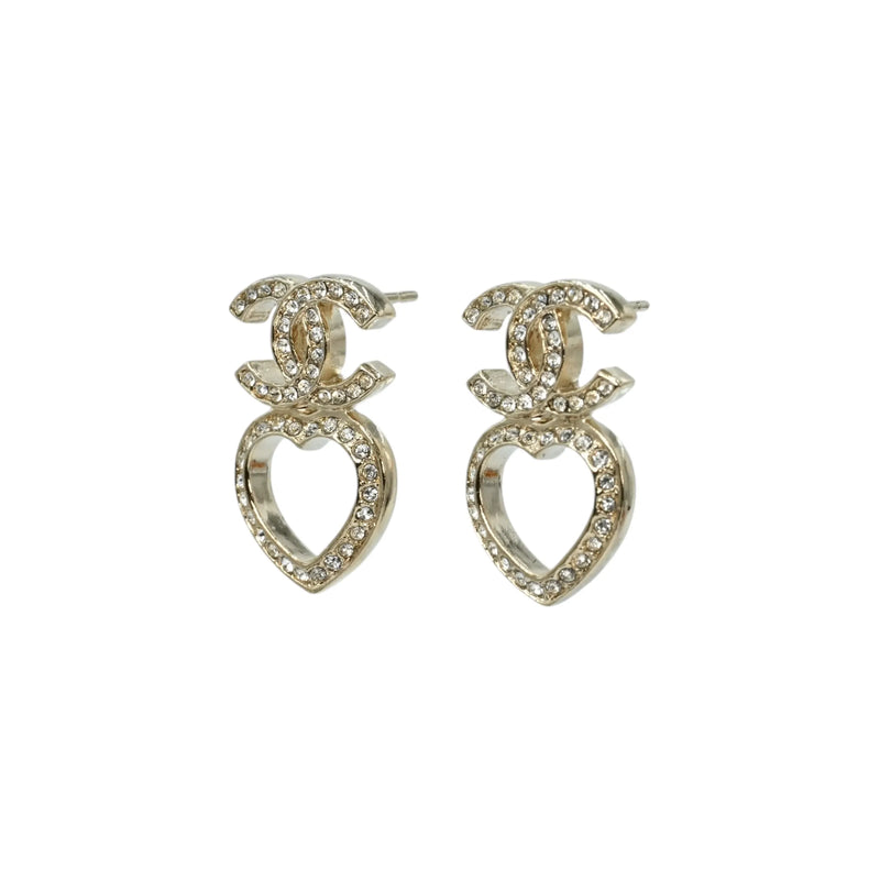 CHANEL Rhinestone CC Logo Heart Earrings F23B - Metal 