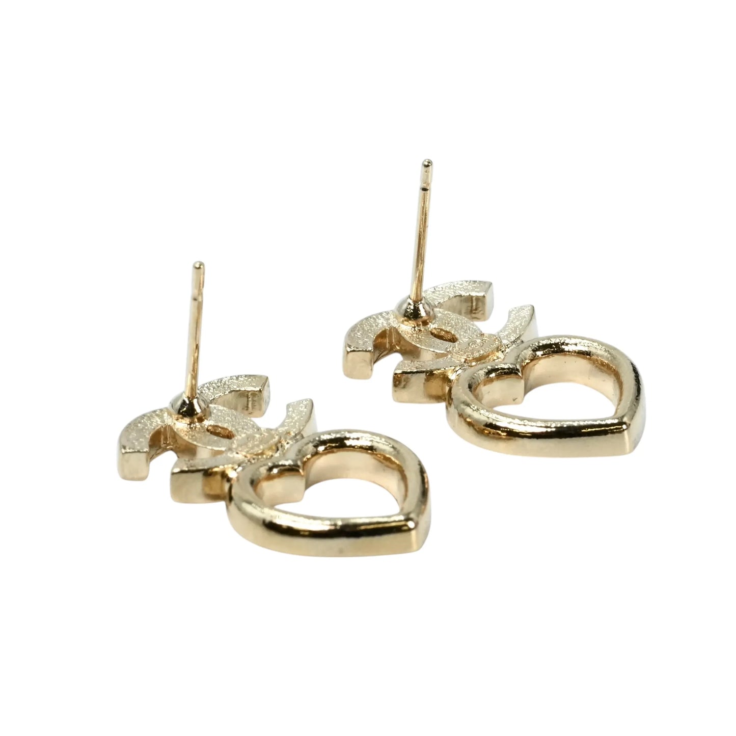 CHANEL Rhinestone CC Logo Heart Earrings F23B - Metal 