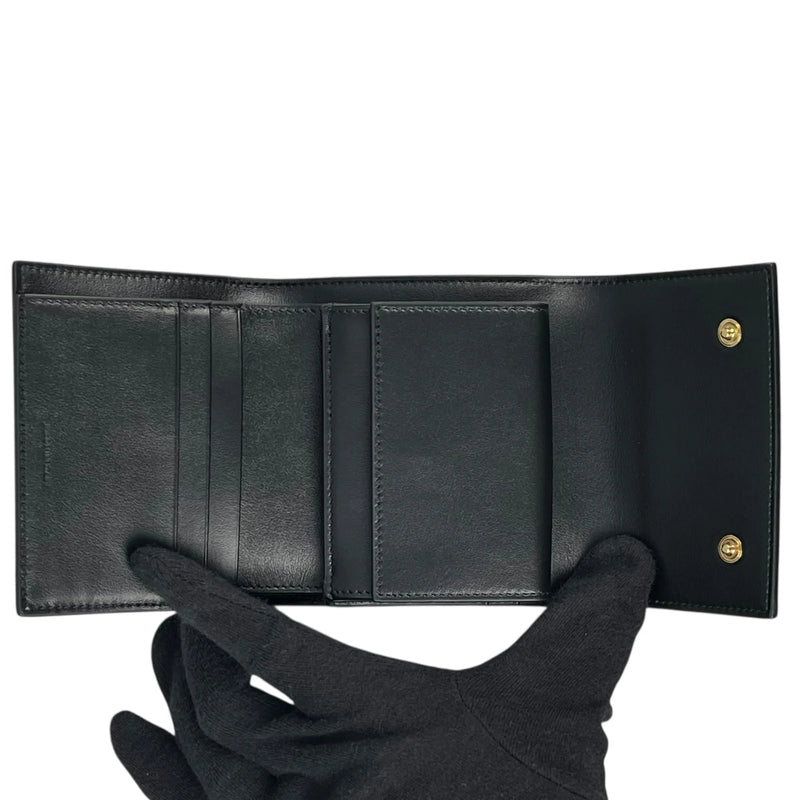 CELINE Triomphe Embossed Small Tri-Fold Compact Wallet - Black 