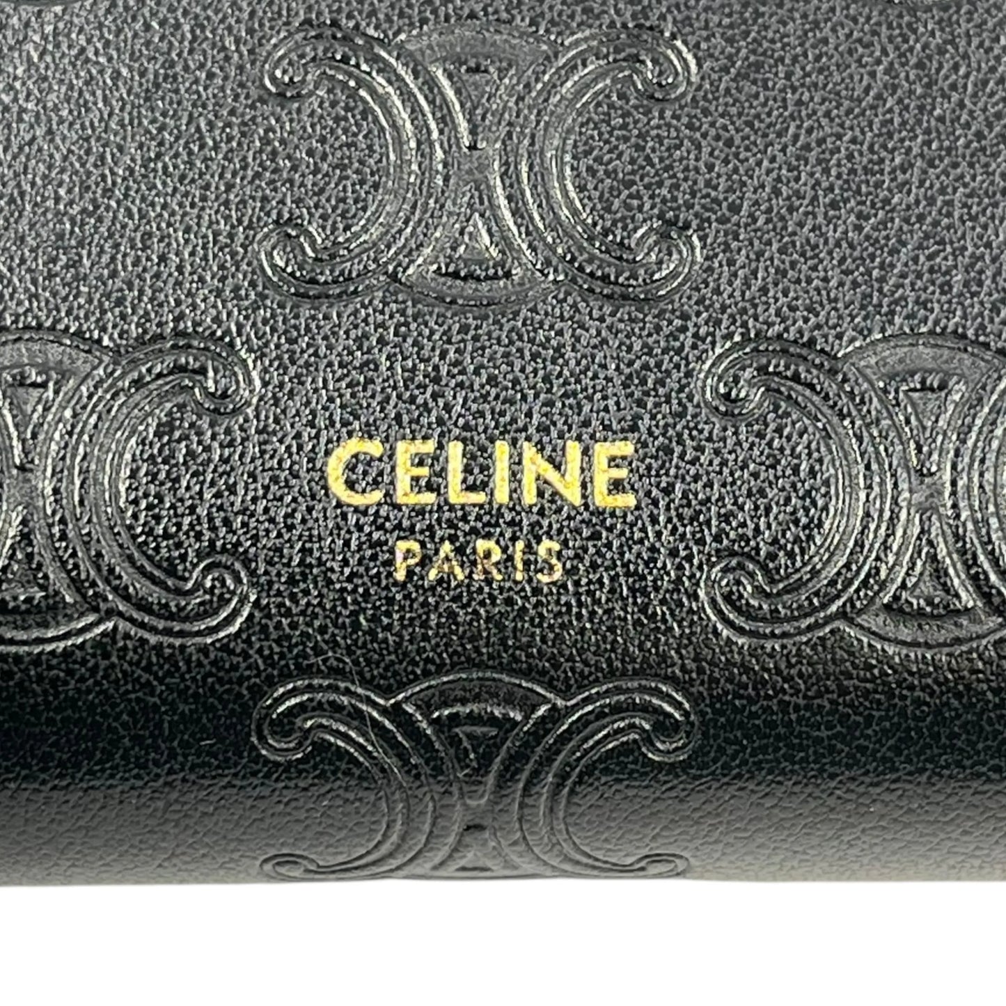 CELINE Triomphe Embossed Small Tri-Fold Compact Wallet - Black 