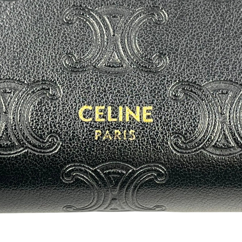 CELINE Triomphe Embossed Small Tri-Fold Compact Wallet - Black 