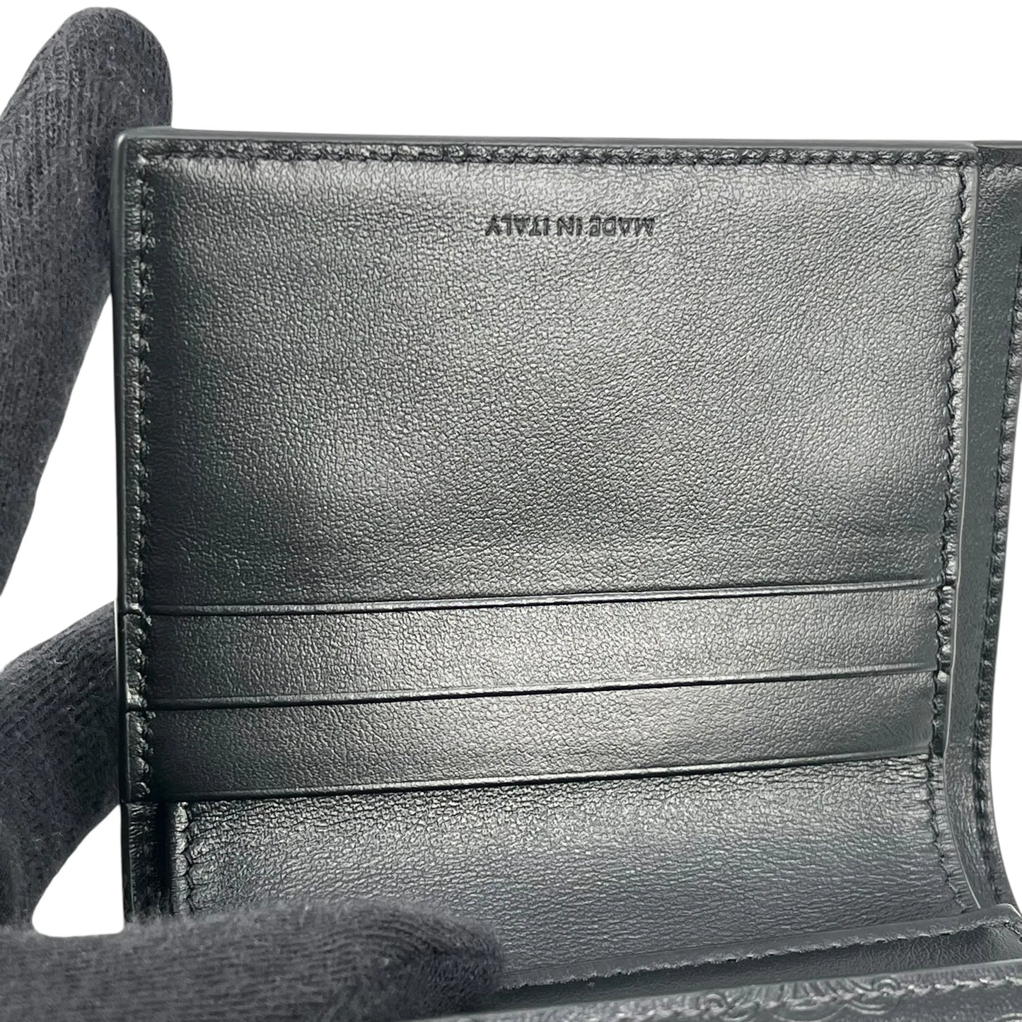 CELINE Triomphe Embossed Small Tri-Fold Compact Wallet - Black 