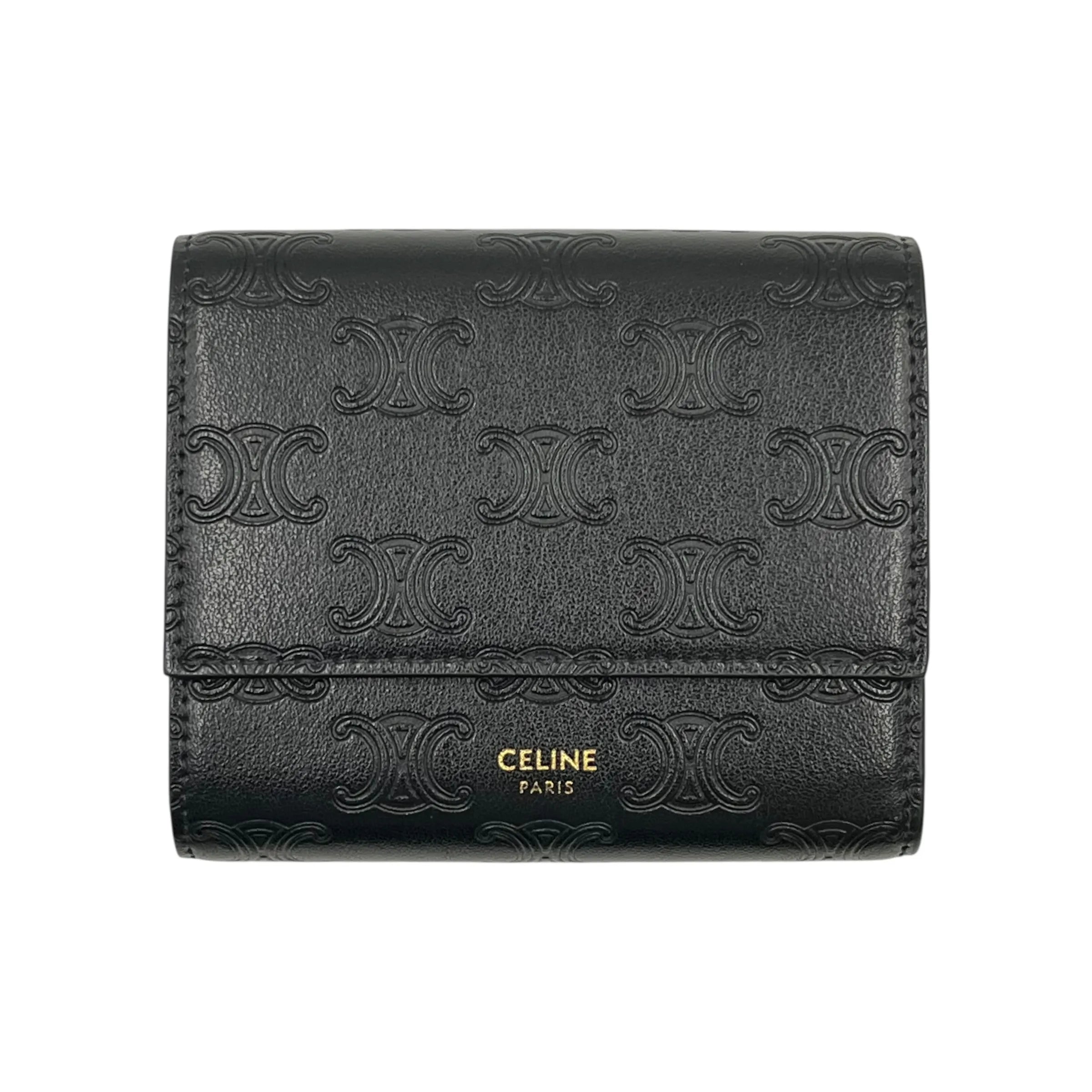 CELINE 黒 三つ折り財布 トリオンフ スモールウォレット