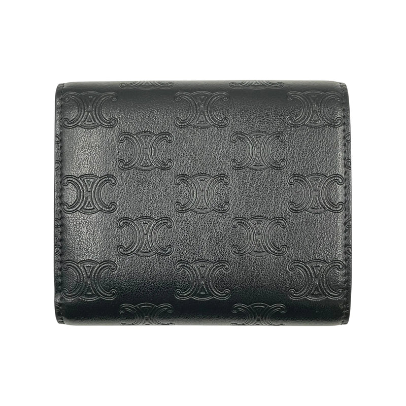 CELINE Triomphe Embossed Small Tri-Fold Compact Wallet - Black 