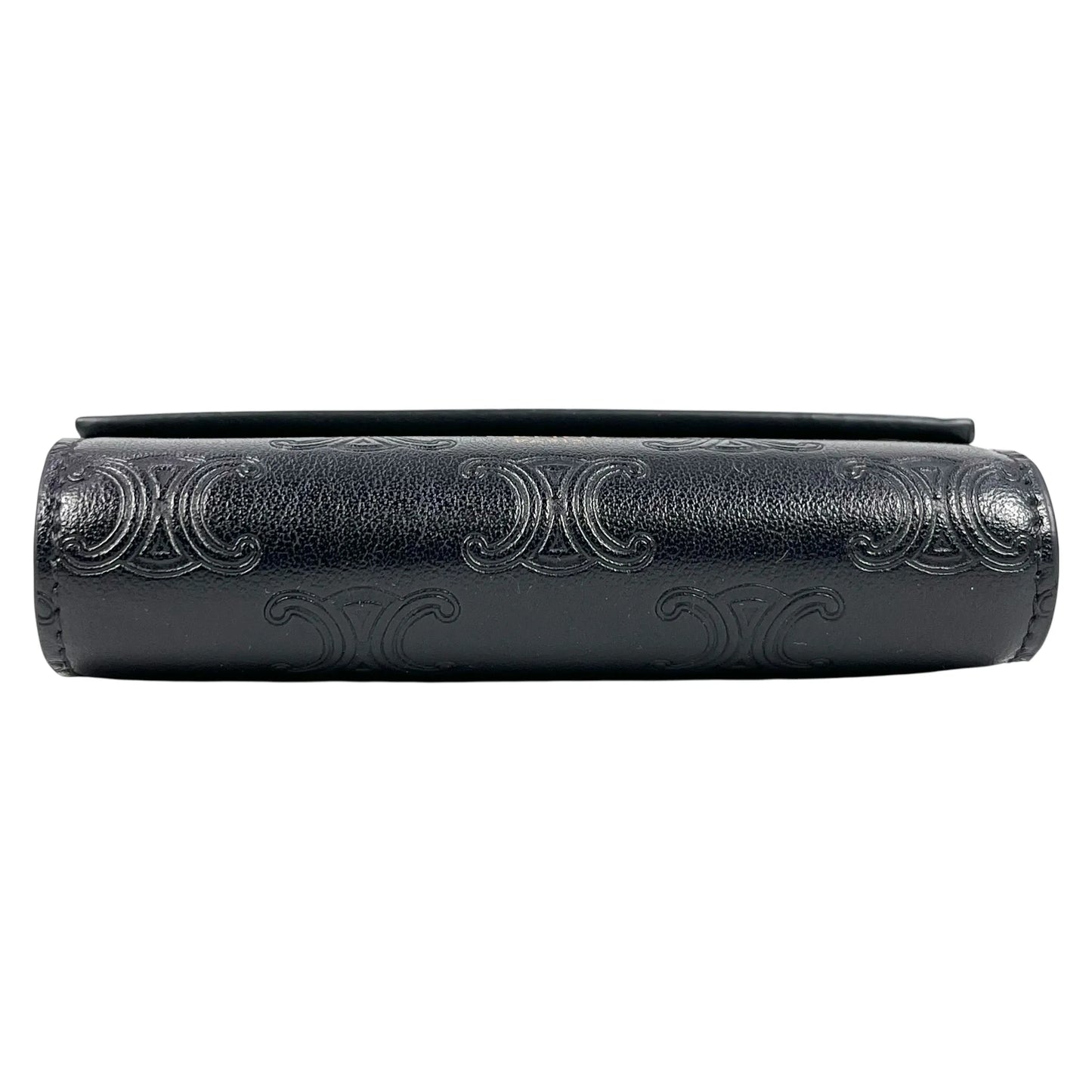 CELINE Triomphe Embossed Small Tri-Fold Compact Wallet - Black 