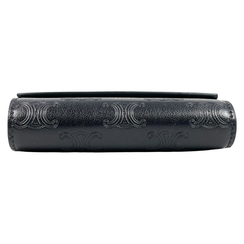 CELINE Triomphe Embossed Small Tri-Fold Compact Wallet - Black 