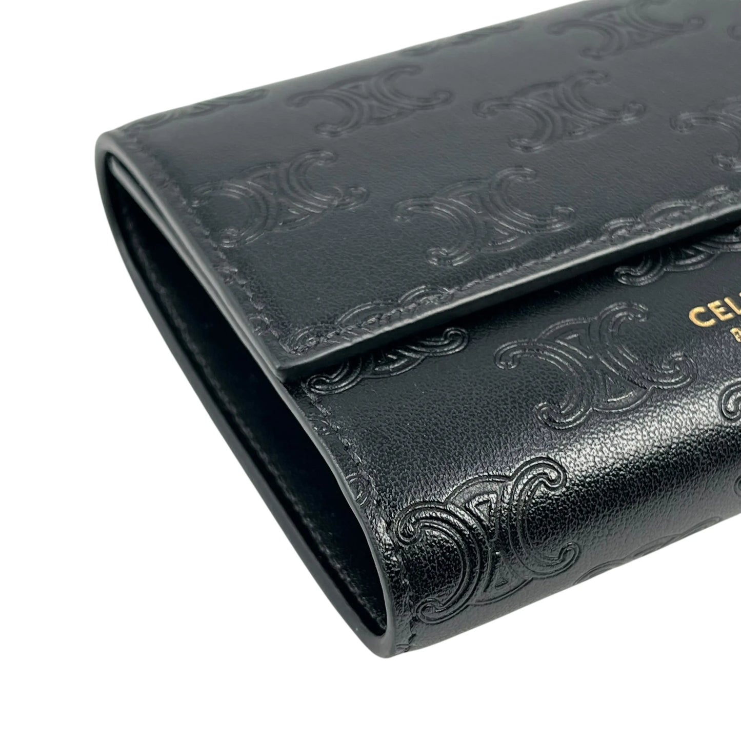 CELINE Triomphe Embossed Small Tri-Fold Compact Wallet - Black 