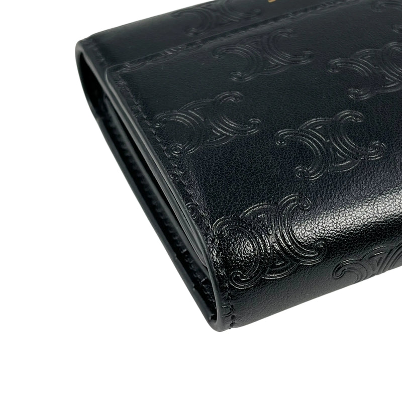CELINE Triomphe Embossed Small Tri-Fold Compact Wallet - Black 