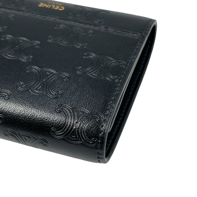 CELINE Triomphe Embossed Small Tri-Fold Compact Wallet - Black 