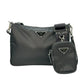 PRADA Re-Nylon Saffiano Leather Shoulder Bag - Black 