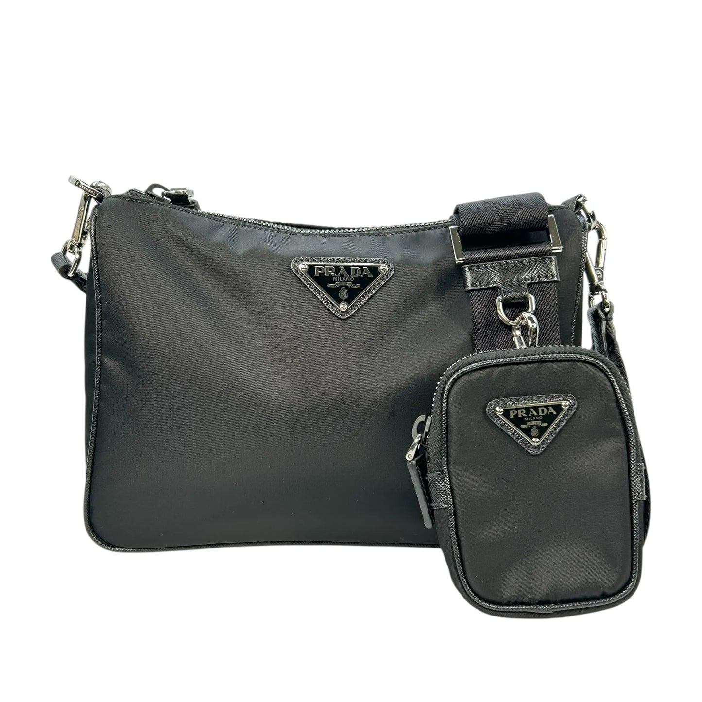 PRADA Re-Nylon Saffiano Leather Shoulder Bag - Black 