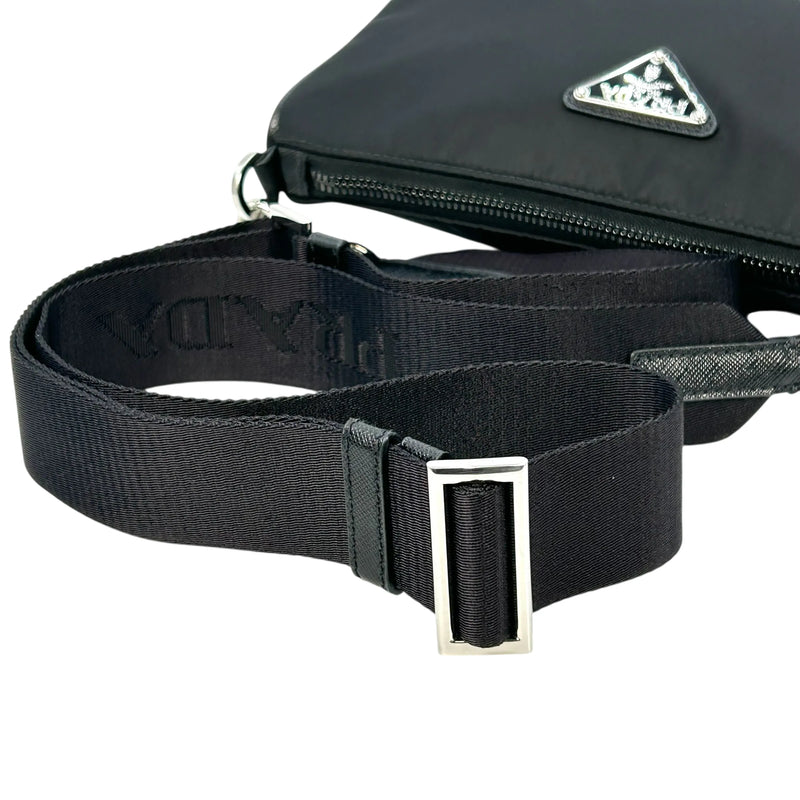 PRADA Re-Nylon Saffiano Leather Shoulder Bag - Black 