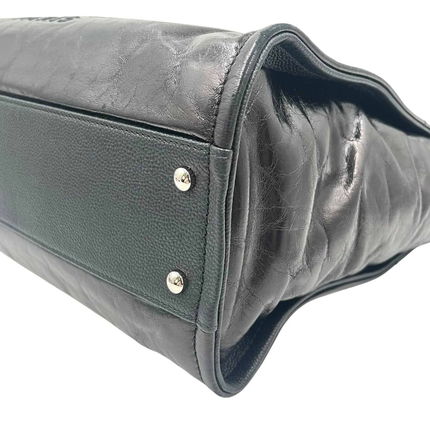 CHANEL ドーヴィルMM グレイズドレザー トートバッグ - ブラック