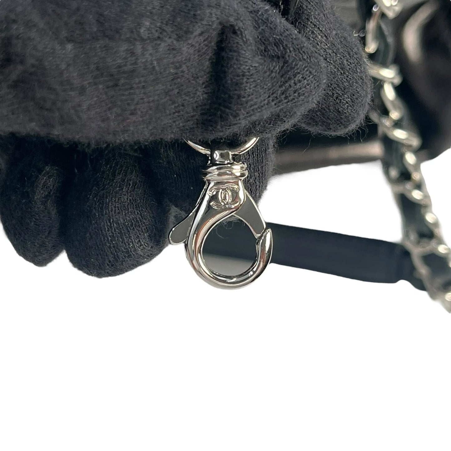 CHANEL ドーヴィルMM グレイズドレザー トートバッグ - ブラック