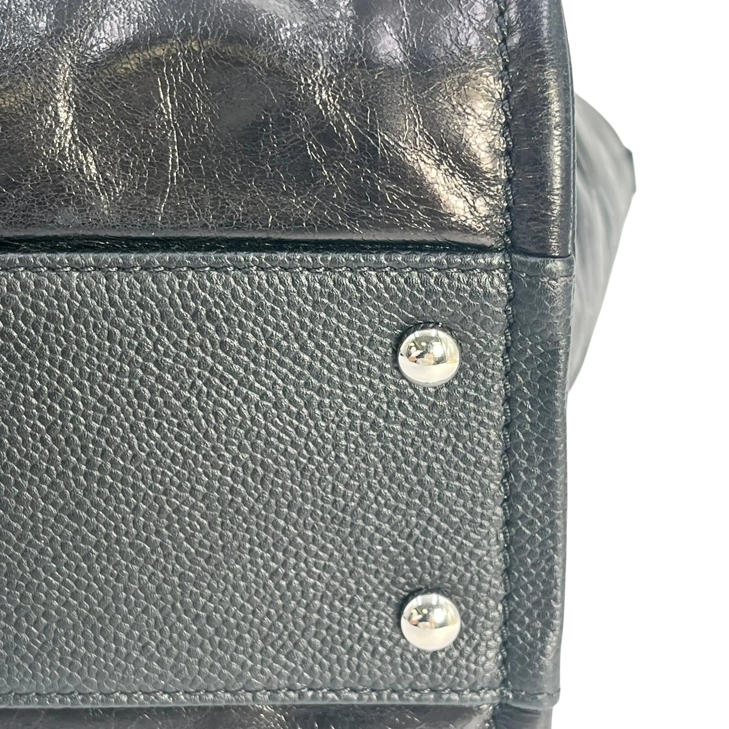 CHANEL ドーヴィルMM グレイズドレザー トートバッグ - ブラック