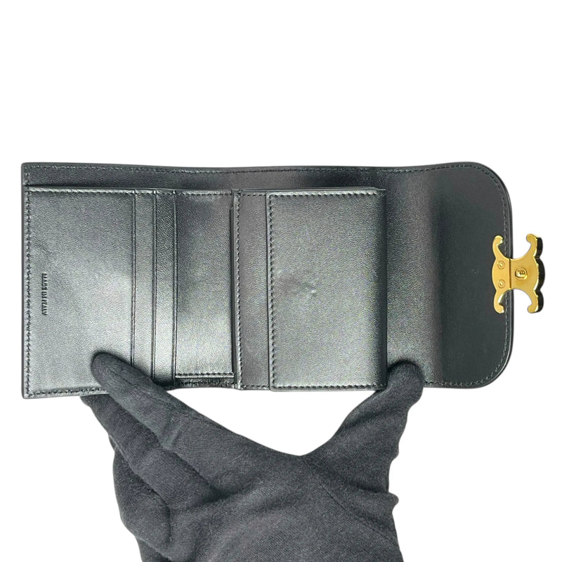 CELINE Lizard Small Flap Triomphe Compact Wallet - Black 