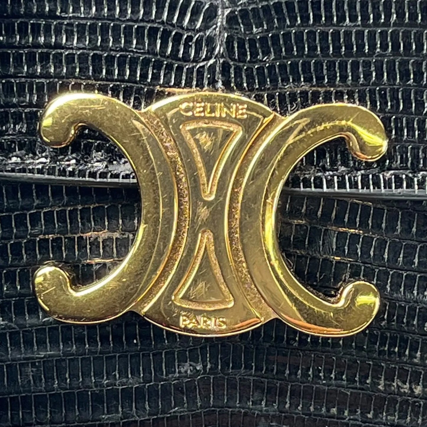 CELINE Lizard Small Flap Triomphe Compact Wallet - Black 