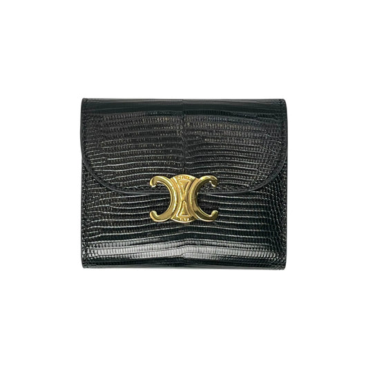 CELINE Lizard Small Flap Triomphe Compact Wallet - Black 