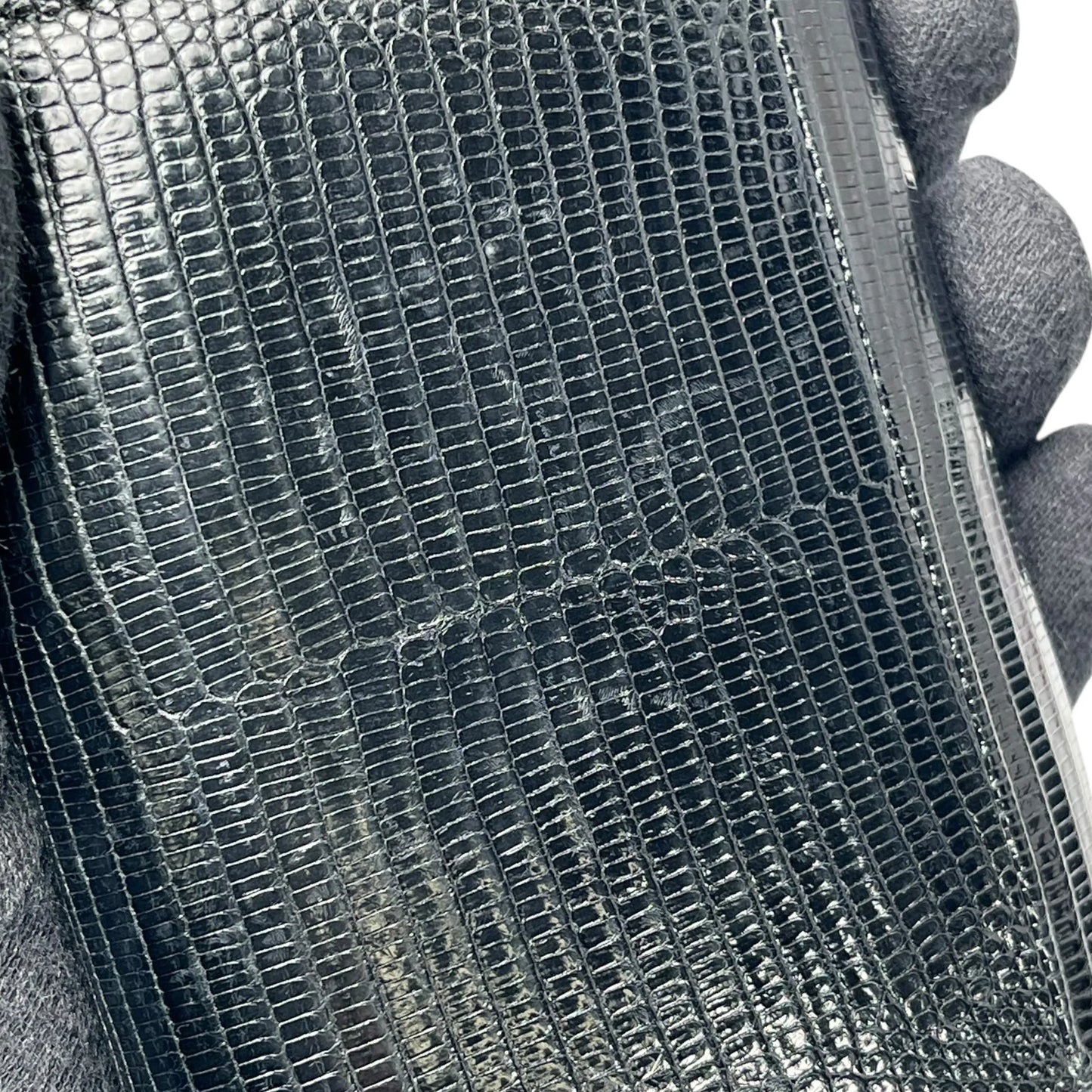 CELINE Lizard Small Flap Triomphe Compact Wallet - Black 