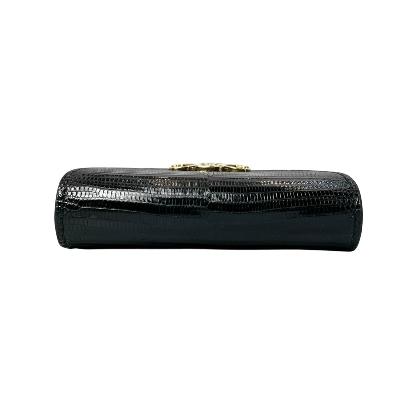 CELINE Lizard Small Flap Triomphe Compact Wallet - Black 