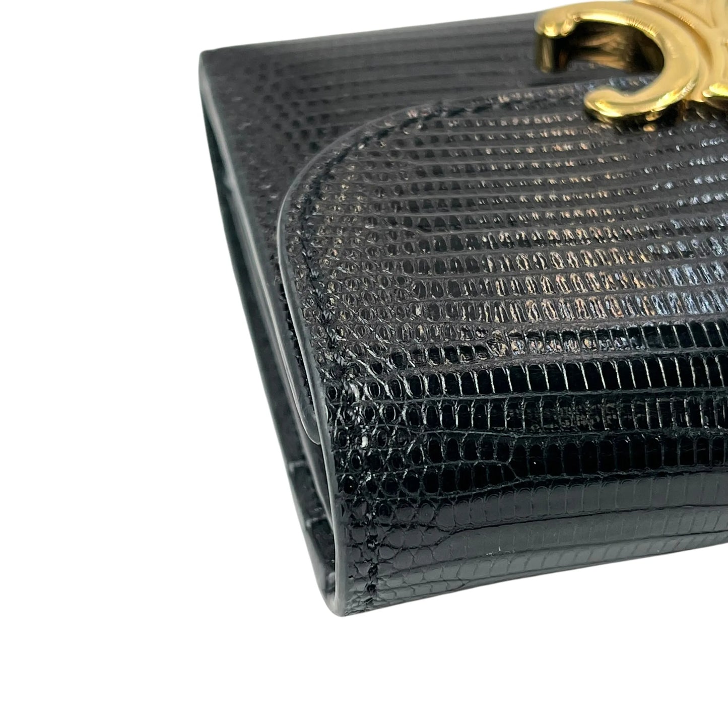CELINE Lizard Small Flap Triomphe Compact Wallet - Black 