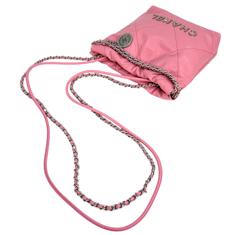 CHANEL Calfskin 22 Mini Handbag with Chain Shoulder Bag - Pink 