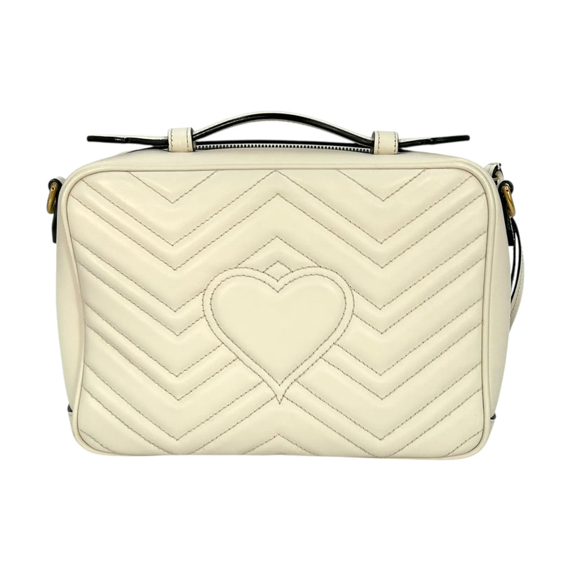 GUCCI GG Marmont Leather Handbag/Shoulder Bag - White 