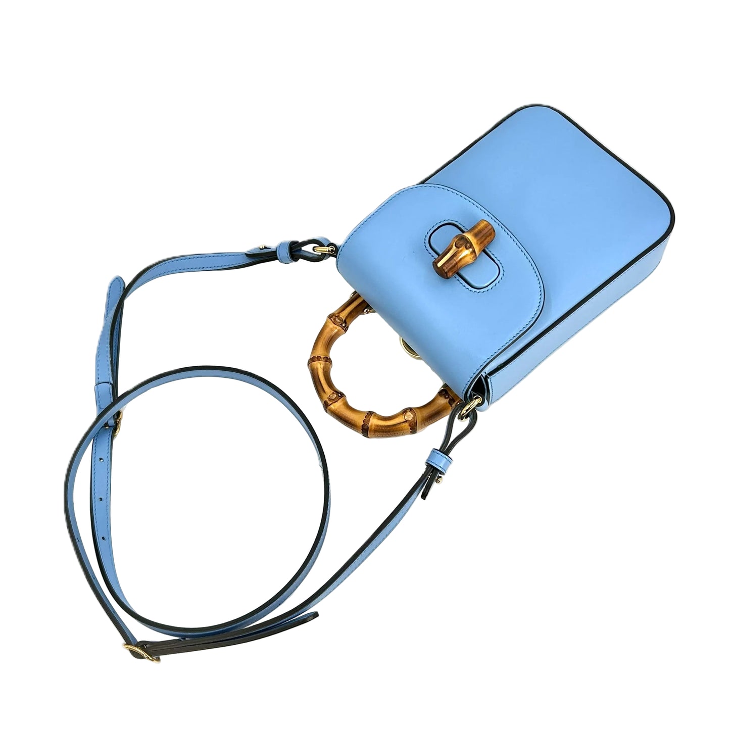 GUCCI Bamboo Leather Mini Handbag Shoulder Bag - Blue 