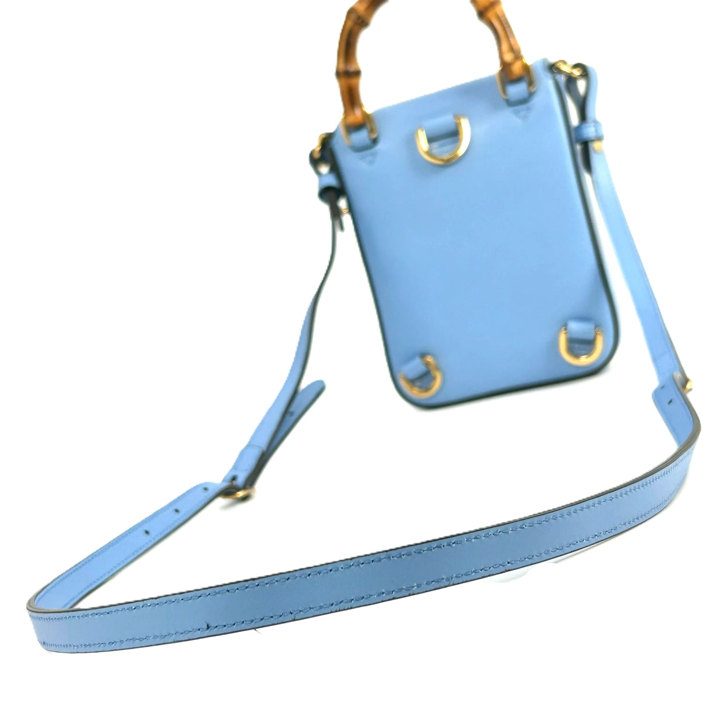 GUCCI Bamboo Leather Mini Handbag Shoulder Bag - Blue 
