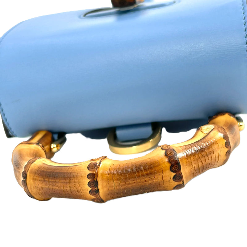 GUCCI Bamboo Leather Mini Handbag Shoulder Bag - Blue 